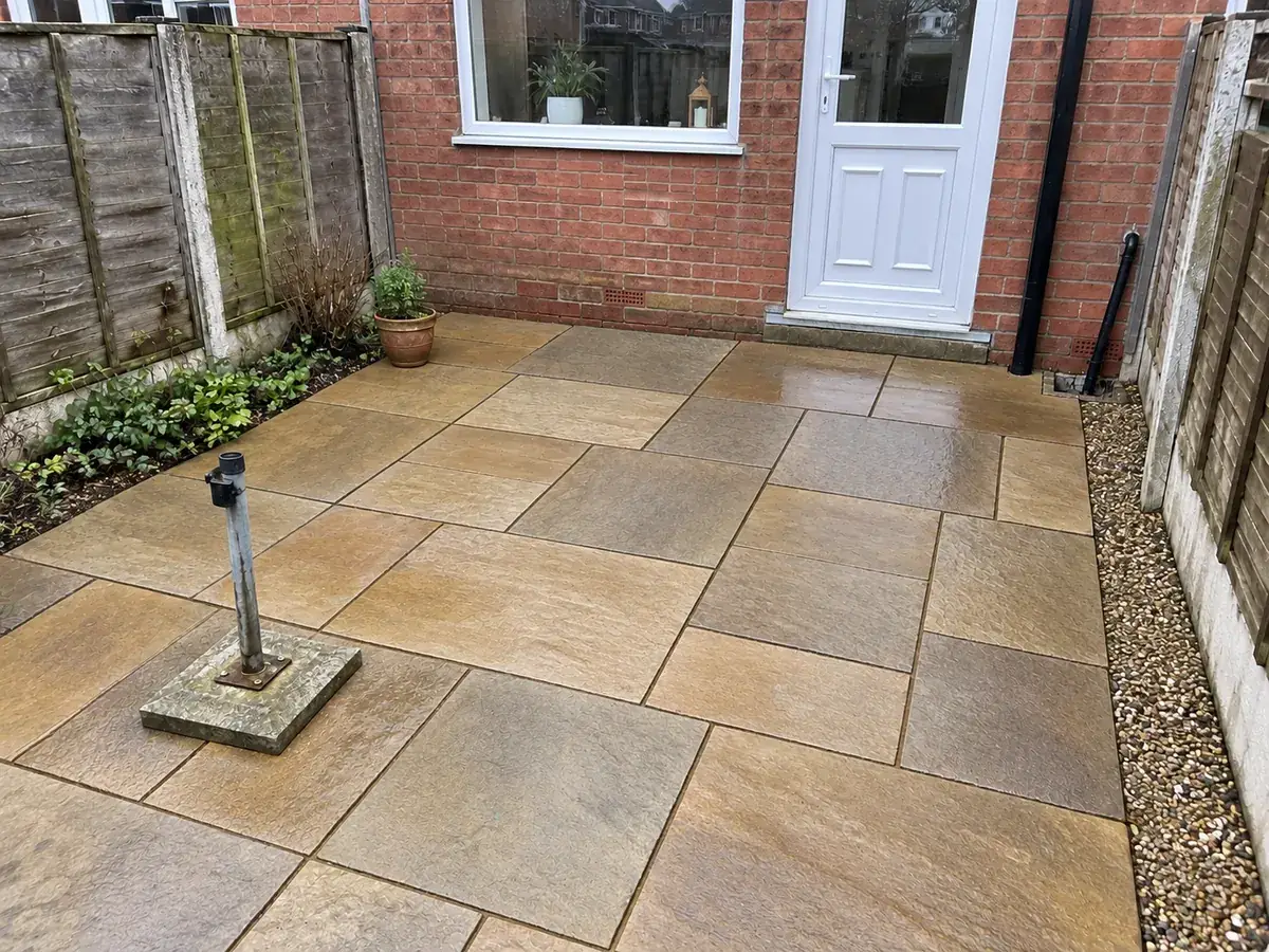 The same sandstone patio after cleaning